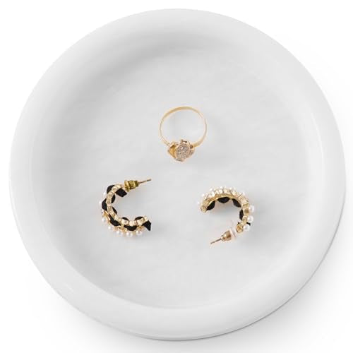 Marble Jewelry Dish, 5" Handmade White Ring Tray - color: White