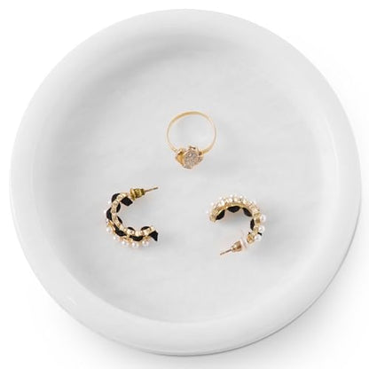 Marble Jewelry Dish, 5" Handmade White Ring Tray - color: White