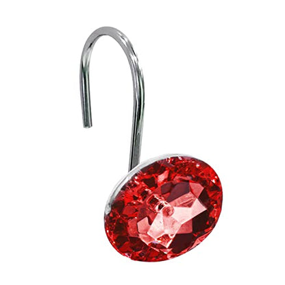 Crystal Diamond Round Shower Curtain Hooks Rings for Bathroom,Red,12PCS - color: Red