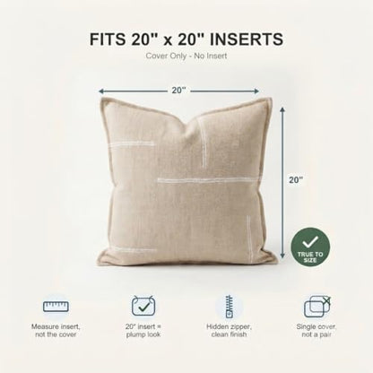 SanVia Designer Cotton Throw Pillow Covers 20x20 for Nooks, Beds & Sofas - color: Tan, size: 20" x 20" (Pack of 1)