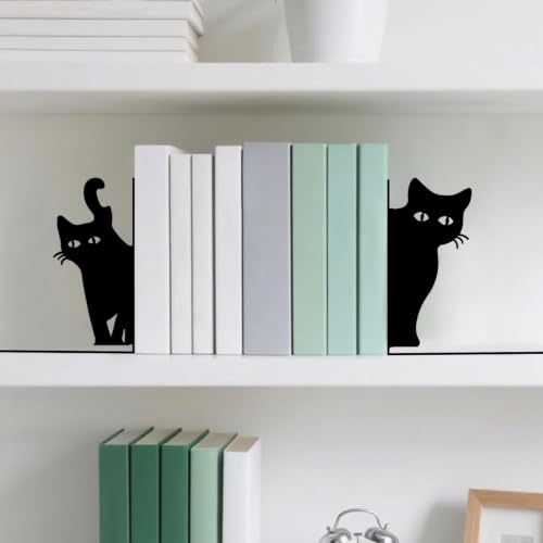 Decorative Black Cat Bookends, Metal