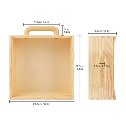 2 PCS Wood Boxes for Crafts, 8.86 x 8.86 x 3.35 Inch Wooden Box with Sliding Lid, Unfinished Wood Box with Handle for Party, DIY, Birthday - size: 2 Pack 8.86 x 8.86 x 3.35 inch