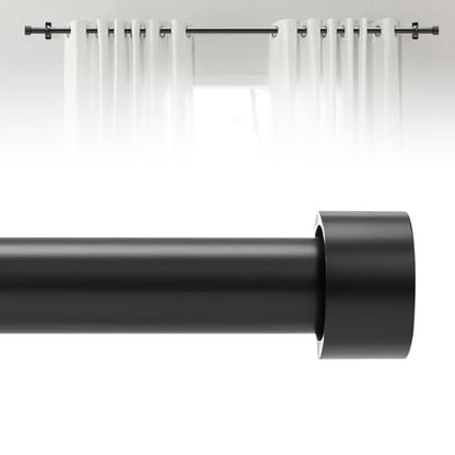 Black Curtain Rods for Windows 30 to 144 Inch(2.6-12 Feet), End Cap Style Adjustable 1 Inch Heavy Duty Outdoor/Indoor Modern Drapery Pole - size: 30"-144" 1 Pack