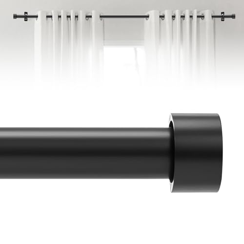 Black Curtain Rods for Windows 30 to 144 Inch(2.6-12 Feet), End Cap Style Adjustable 1 Inch Heavy Duty Outdoor/Indoor Modern Drapery Pole - size: 30"-144" 1 Pack