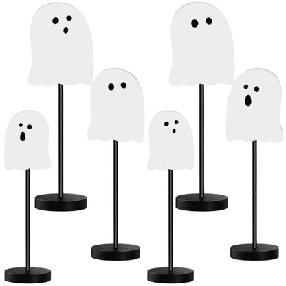 Briwooody 6 Pcs Halloween Table Decorations Cute Ghost Wooden Signs - style: Ghost