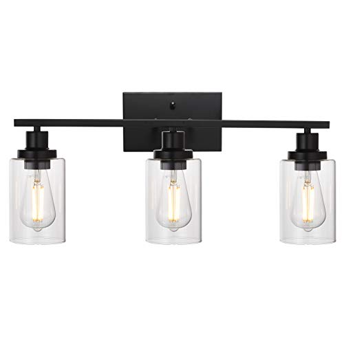 MELUCEE Bathroom Vanity Light Fixtures 3 Lights Black with Clear Glass - color: Black, size: 3-Light