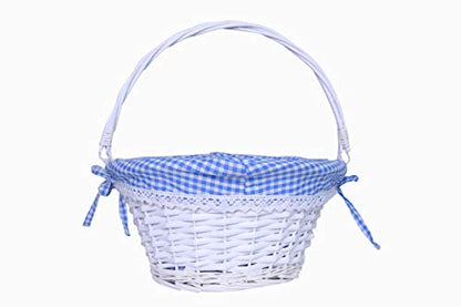 Oypeip Easter Basket Gift Basket Oval Willow Round Wicker Storage Basket With One Drop Down Handle Easter Baskets for Kids Fabric Cotton Linen For Office, Bedroom, Closet, Toys
