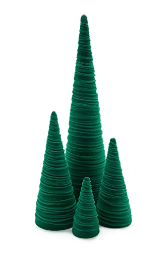 Your Heart's Content Velvet Trees Set of 4 Green, Elegant Mantel Accent, Winter Wedding Centerpiece, Valentine Accent, Elegant Entry, Cozy Gift for (Green) - color: Green