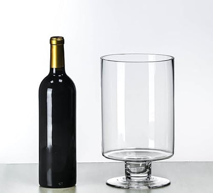 CYS EXCEL Glass Hurricane Pillar Candle Holder (H:10" W:6") | Multiple Size Choices Short Stem Candle Centerpieces | Stemmed Glass Cylinder Candle Vase - size: H-10" W-6"