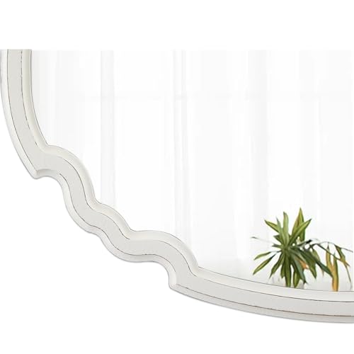 Rustic Oval Mirror 22 X 30 Inch, Distressed White, Wood Framed - color: Oval, White, 21.8 X 29.9