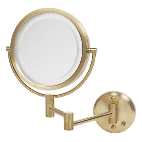 JERDON Hardwired Wall-Mount Makeup Mirror - 8X/1X - Gold - HL88BGLD - color: Gold Direct Wire