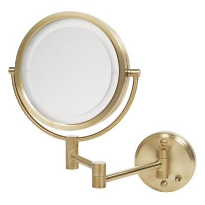 JERDON Hardwired Wall-Mount Makeup Mirror - 8X/1X - Gold - HL88BGLD - color: Gold Direct Wire