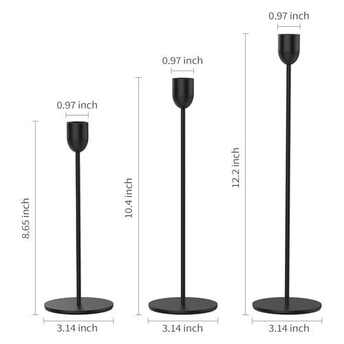 ChefBee 3PCS Black Tall Taper & Pillar Candle Candlestick Holder - color: Black