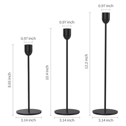 ChefBee 3PCS Black Tall Taper & Pillar Candle Candlestick Holder - color: Black