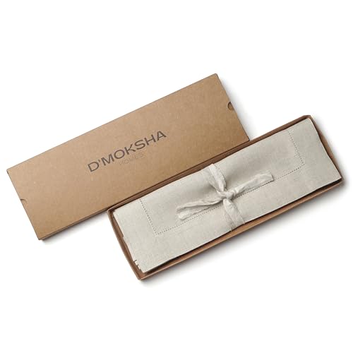 Signature Linen™ by D'Moksha, Natural Placemats Set of 6, 14 x 19 Inch, 100% Pure Linen Table Mats, Hemstitch, Machine Washable Cloth Placemats- Fall, Weddings, Outdoor Hosting - color: Natural, size: Set of 6 (14 X 19 Inch)