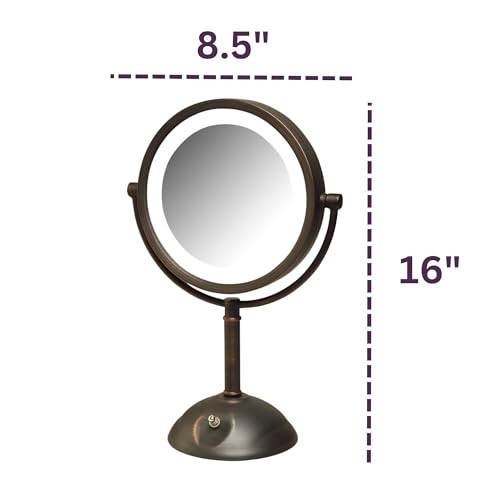 JERDON Tabletop Makeup Mirror with Lights - 1X/8X Magnification - Bronze 8.5" Vanity Mirror - Model HL8808BZL - color: Bronze