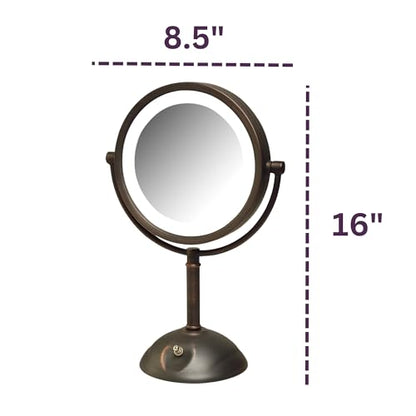 JERDON Tabletop Makeup Mirror with Lights - 1X/8X Magnification - Bronze 8.5" Vanity Mirror - Model HL8808BZL - color: Bronze