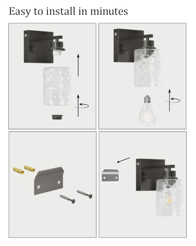 Hammered Glass Wireless Battery Operated Wall Sconces Set of Two Black | Dimmable Rechargeable Wall Lights with Remote Timer, Easy Install Lamp for Living Room Bedroom, Emergency 3000K - color: Black(Clear Hammered Lampshades)