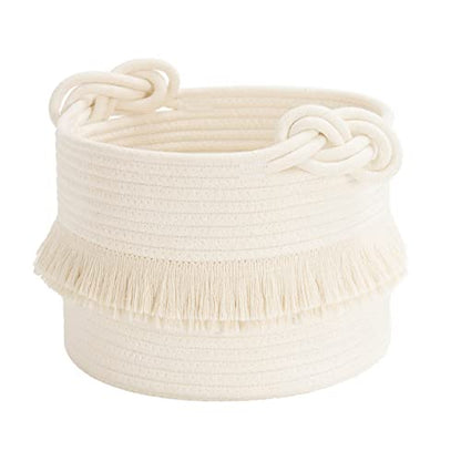 CherryNow Small Woven Rope Baby Basket with Tassel, 9.5" x 7", Off-White - color: Off-white, size: 10L (9.5"W x 7"H)