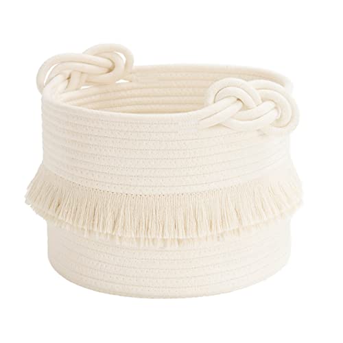 CherryNow Small Woven Rope Baby Basket with Tassel, 9.5" x 7", Off-White - color: Off-white, size: 10L (9.5"W x 7"H)