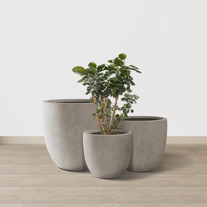 Kante Set of 3 Weathered Concrete Curved Planters 20" 16.5" 13.3" Dia - color: Weathered Concrete, size: 20.1"d + 16.5"d + 13.4"d