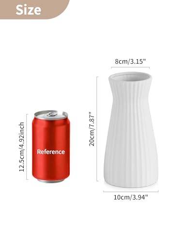 NUPTIO White Ceramic Flower Vase, Ribbed Texture, 7.9" Tall, Unglazed - size: Style 1-Ribbed