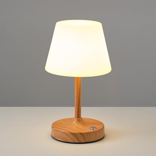 PUSU Cordless LED Wood-Grain Small Table Lamp, Waterproof Shower Desk lamp - color: Wood-grain (Metal + PE Plastic)