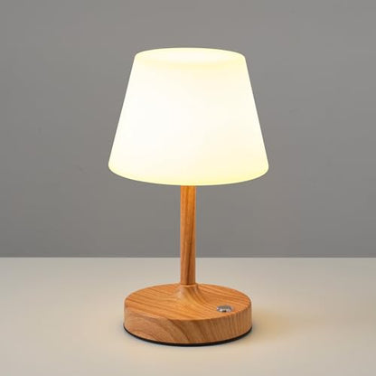 PUSU Cordless LED Wood-Grain Small Table Lamp, Waterproof Shower Desk lamp - color: Wood-grain (Metal + PE Plastic)