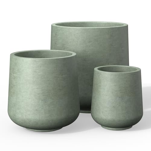 Kante Set of 3 Mint Green Concrete Curved Round Planters for Modern Home - color: Mint Green, size: 16.5"+13"+9.4" D