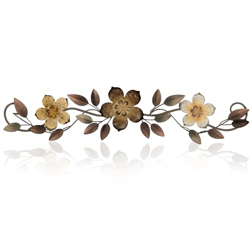 Wesiti Metal Flower Wall Art Decor Vintage Wrought Scroll, Brown - color: Brown