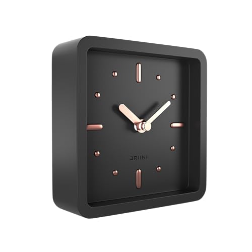Driini Small Square Modern Desk Clock – Silent Analog, Black and Rose Gold - color: Black