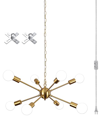LASENCHOO 8 Lights Plug in Chandelier Gold, Sputnik Hanging Lights Fixture - color: 8 Lights-Gold-E26-Plug In, size: 8 Lights