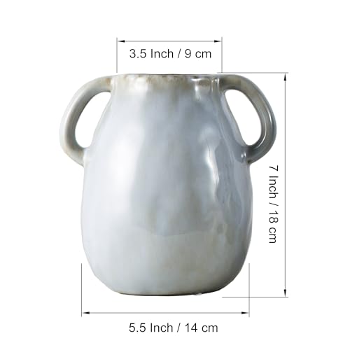 Tanvecle Gray Ceramic Vase with Handles, 7" Modern Farmhouse Decor - color: Gray