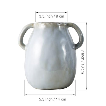 Tanvecle Gray Ceramic Vase with Handles, 7" Modern Farmhouse Decor - color: Gray