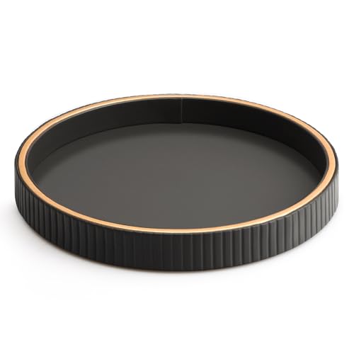 SANZIE Leather Tray Desktop Storage Organizer, Round Valet Tray, Black - color: Black Disc