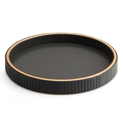 SANZIE Leather Tray Desktop Storage Organizer, Round Valet Tray, Black - color: Black Disc