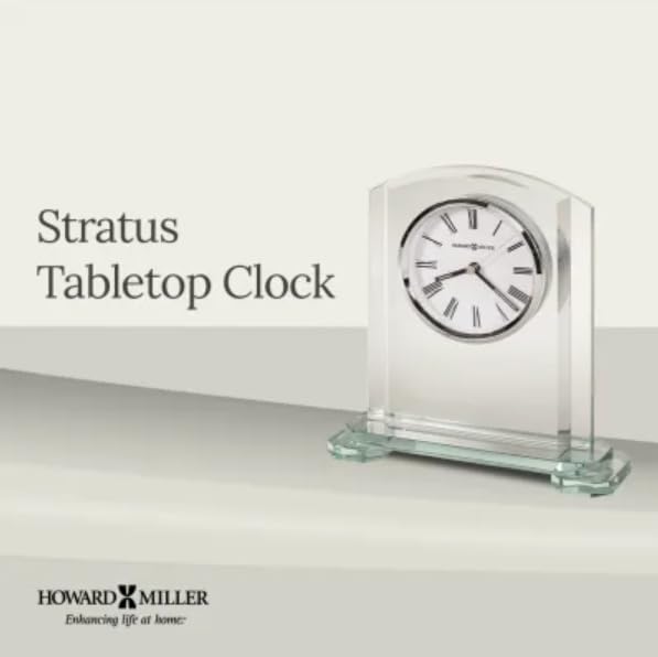 Howard Miller Stratus Tabletop Clock – Arched Glass Alarm Clock with Roman Numerals, Battery Operated Quartz Movement, Modern Desk Clock