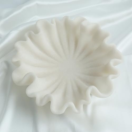 12" Large Decorative Bowl decor - milky white Scalloped Decorative Bowls for Home Decor - Organic Fluted Modern Home Decor,Ruffle Decor key bowl,bowl for keys - color: milky white