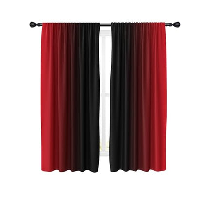 Red Black Curtains, Ombre, 2 Panels, 42" W x 63" L, Rod Pocket - color: New Red, size: 42"W x 63"L (Pack of 2)