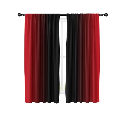 Red Black Curtains, Ombre, 2 Panels, 42" W x 63" L, Rod Pocket - color: New Red, size: 42"W x 63"L (Pack of 2)