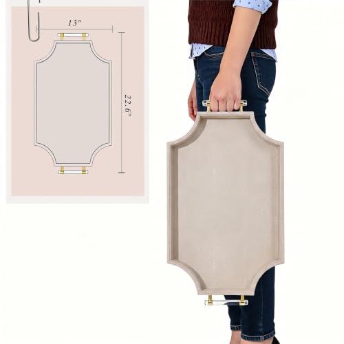 57.9 x 33cm(22.6 x 13인치) 커피 테이블 트레이 샤그린 스캘럽 장식 오토만 트레이 - color: 카키 베이지, size: 22.6" x 13" x 2"