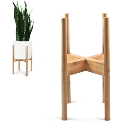 Fox & Fern Large Adjustable Plant Stand Indoor, Bamboo Stand, 8 - 12 Inch - color: Polished Bamboo - Tall, size: 8 - 12 Inch
