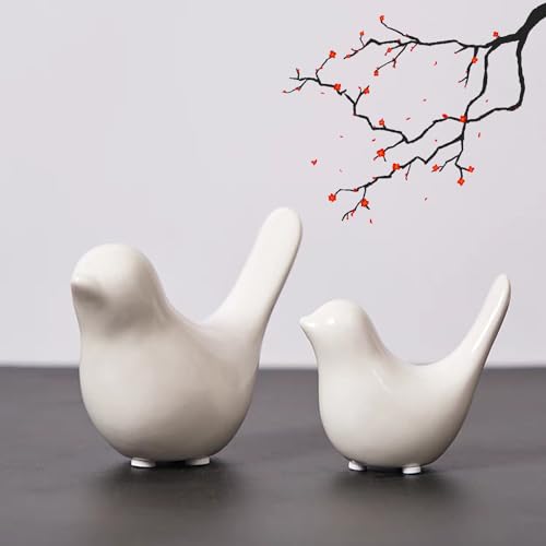 Small Animal Statues, White Bird Figurines Home Decor, Modern Home Decorative, Ceramic Decor for Office Desktop, Bookshelf, Bedroom, Living Room, Cabinets (White 2 Pcs) - color: White