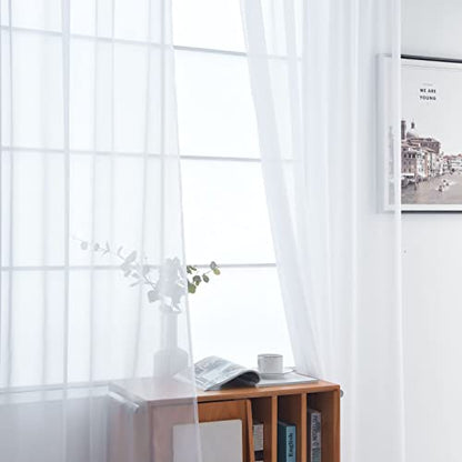 SpaceDresser Basic Rod Pocket Sheer Voile Window Curtain Panels White 1 Pair 2 Panels 52 Width 63 Inch Long for Kitchen Bedroom Children Living Room Yard(White,52 W x 63 L) - color: White, size: 52"W x 63"L (Pack of 2)
