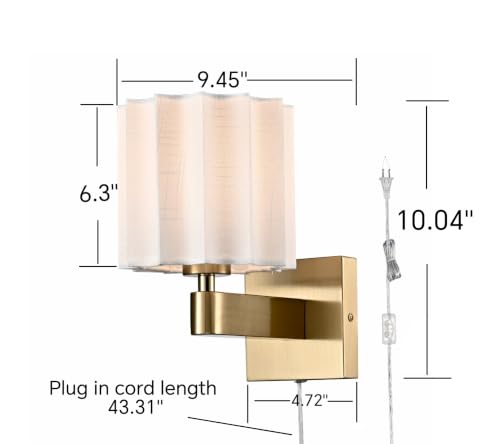 Plug in Gold Wall Sconce Mid Century Modern Pleated Linen Shade - color: Gold