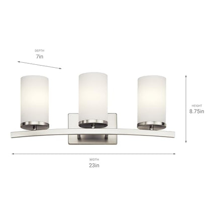 Kichler Crosby 3-Light Bathroom Vanity Light, Brushed Nickel - color: Brushed Nickel, size: 3 Light, style: Satin Etched Cased Opal Glass