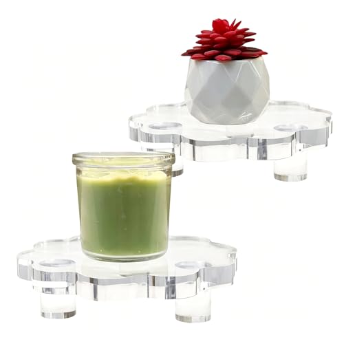 2 Pack Scalloped Acrylic Risers for Diaplay, Thick Clear Pedestal Stands Candle Tray Riser, Double as Tabletop Jewelry Pland Holder Mini Cake Stand for Home Decor (6.3 inch) - size: 6.3 inch