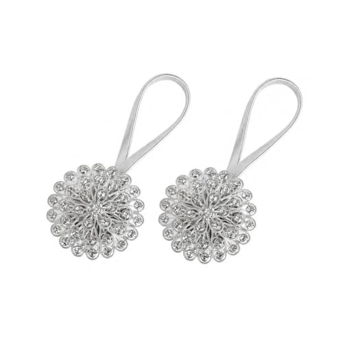 Magnetic Tiebacks for Curtain 2 Pack,Crystal Flower Holdback - color: Silver