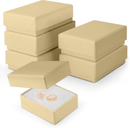 BULK PARADISE 6 Pack Cotton Fill Craft Brown Cardboard Paper Jewelry Box Gift Size 3.08 x 2.28 x 1.1 Inches Perfect for Small Gifts - color: Craft Brown