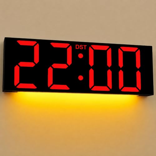 JALL 22" Large Digital Wall Clock with 7.3-inch Big LED Numbers, Wall Clock with Night Light, Auto Dimming & DST, Giant Alarm Clock for Seniors, Black Shell Red Font - color: Black, size: 22 inches